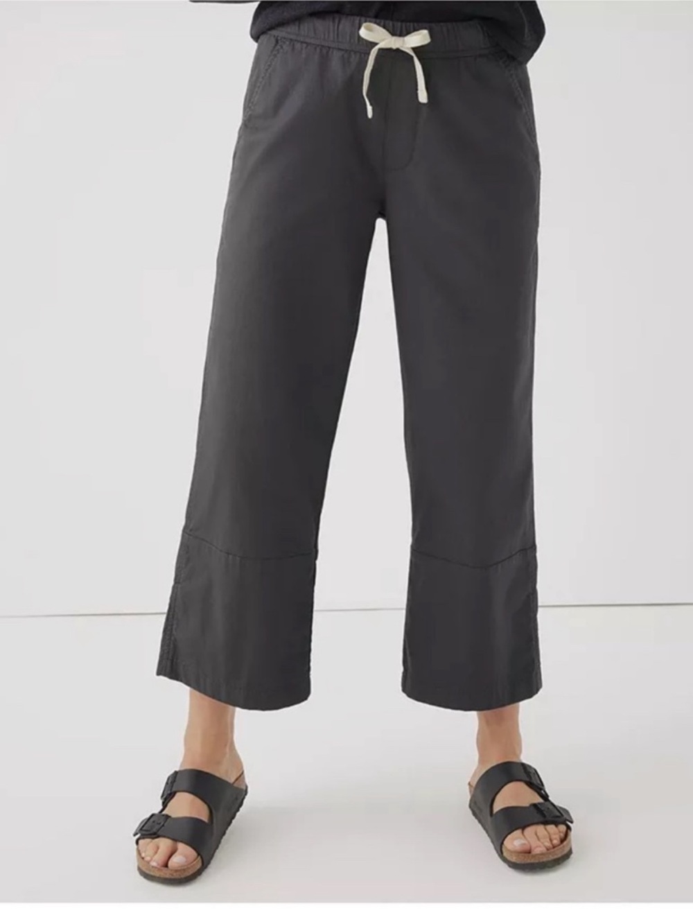NWOT Pact Daily Twill Crop Pants Grey Organic Cotton Wide Leg L